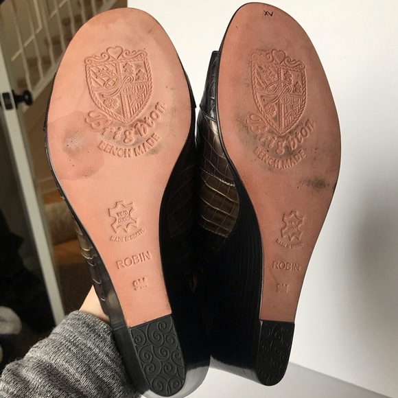 BRIGHTON Robin Striped Wedge Croc Mules 9 Black - Picture 7 of 11